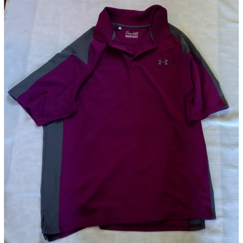 Under Armour Men's-L Loose Fit Performance Polo Shirt Gray Plum Short Sleeve